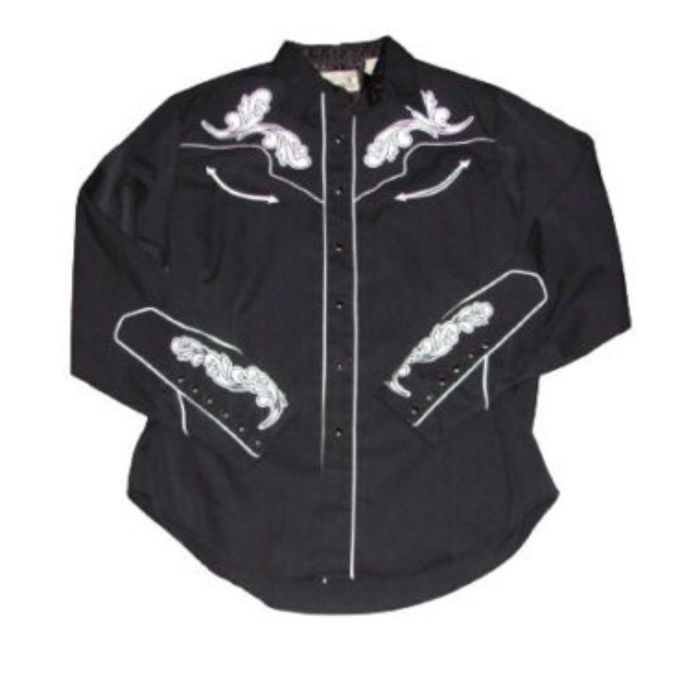 Roper Western Riding Shirt Men's Size Large Pearl Button Up Shirt Embroidered